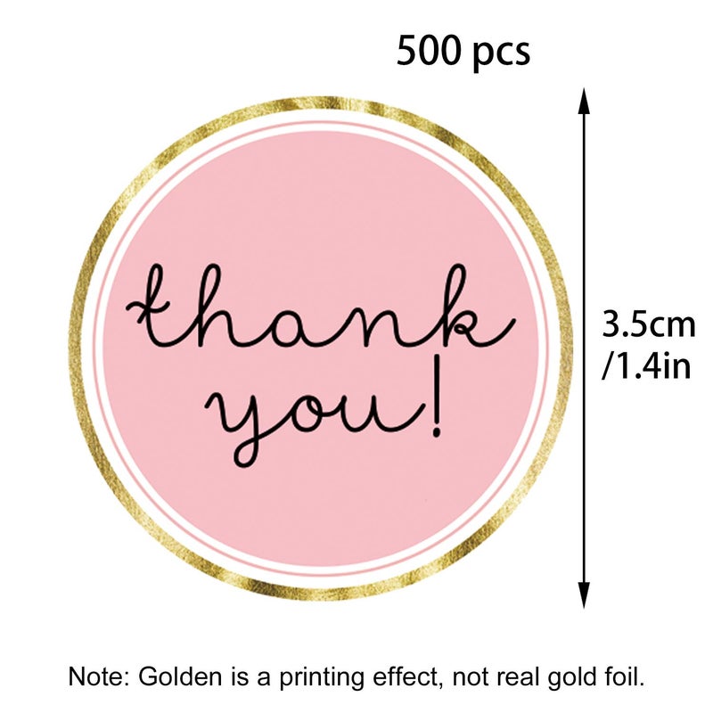 Mr.Mug Modern Thank You Stickers  Round Pink Thank You Stickers  Chic Gold Thank You Label Tags  1.4 Inches 500 Adhesive Thank You Label Stickers Mr.Mug - Image 4